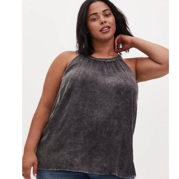 TORRID NWT Black Mineral Wash Satin Charmeuse Goddess Tank Size 0 - Picture 2 of 7